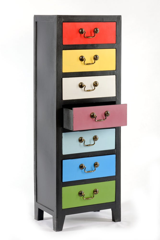 Rainbow Tall Cabinet with 7 Drawers 38 x 26 x 110cm