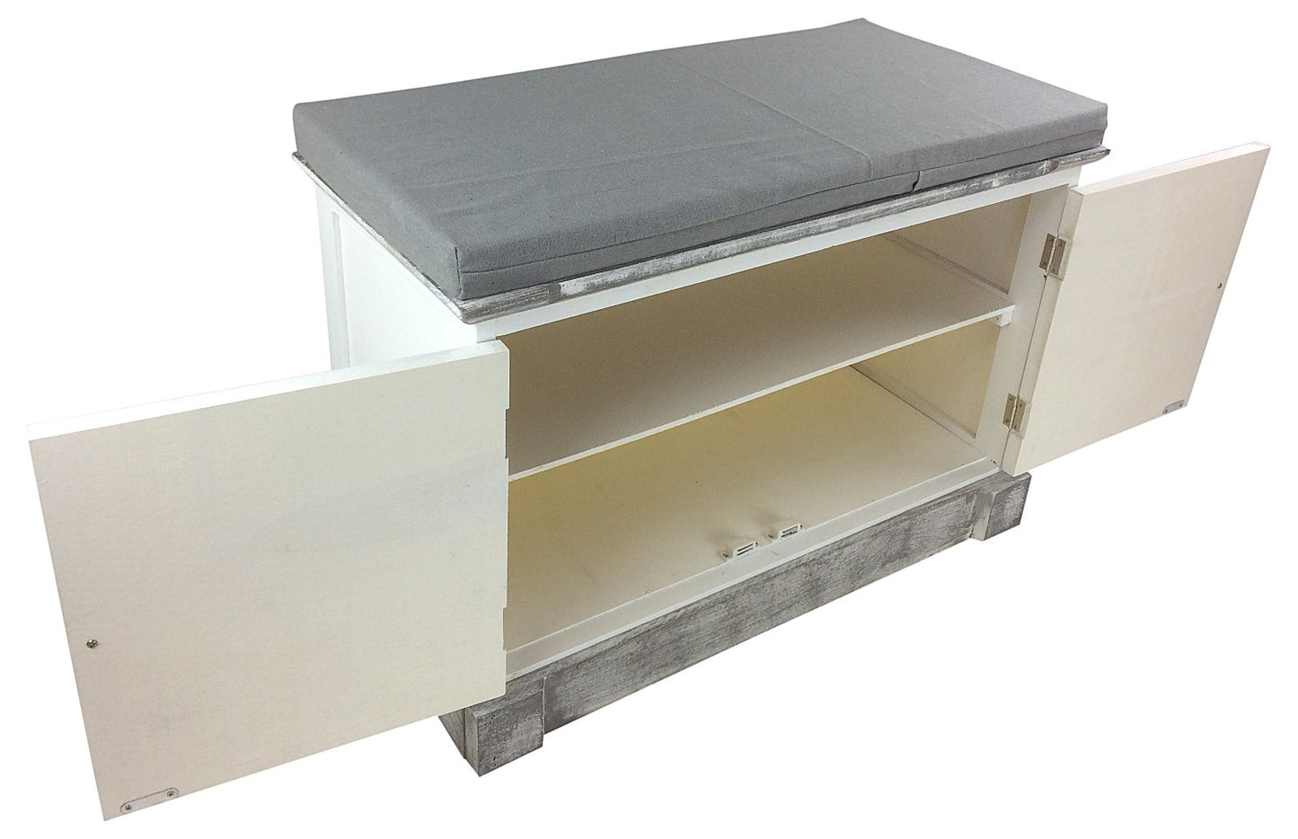 White Wooden Storage Bench With Cushion 69cm