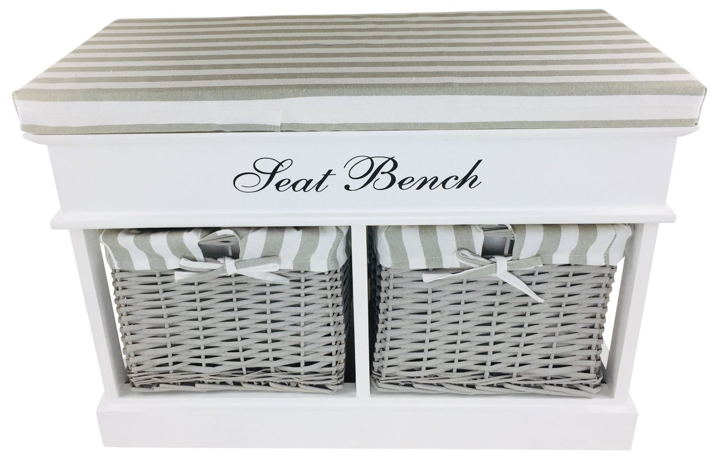 White Seat Bench With 2 Baskets & Lid 70cm