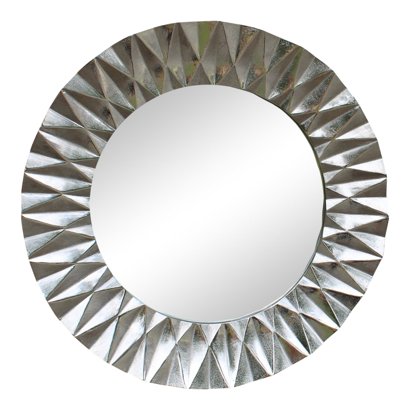 Silver Metal Circular Mirror With Geometric Design 60cm