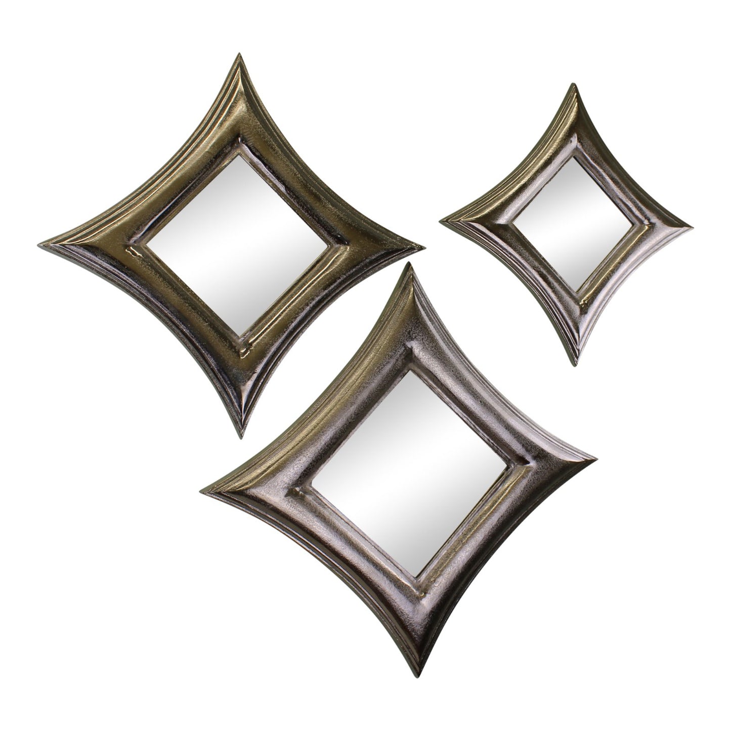Set Of 3 Silver Metal, Square Mirrors