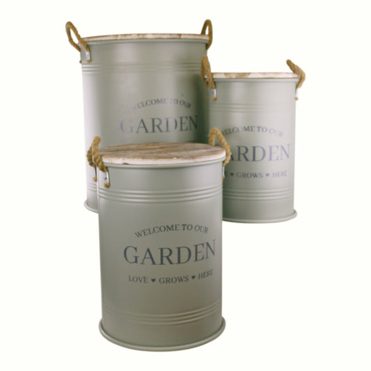 Set of Three Potting Shed Green Round Storage Tins