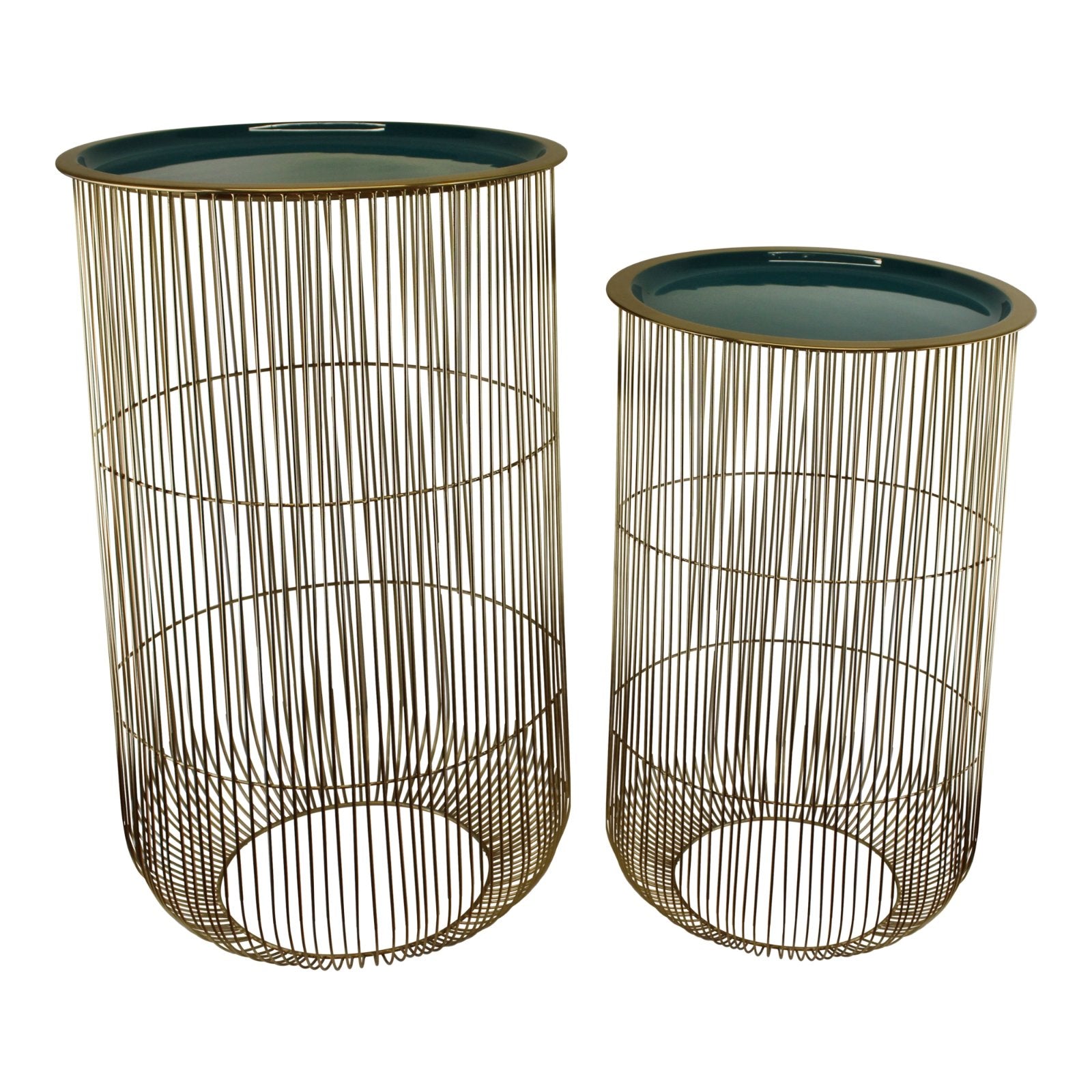 Set of 2 Decorative Side Tables in Gold & Teal