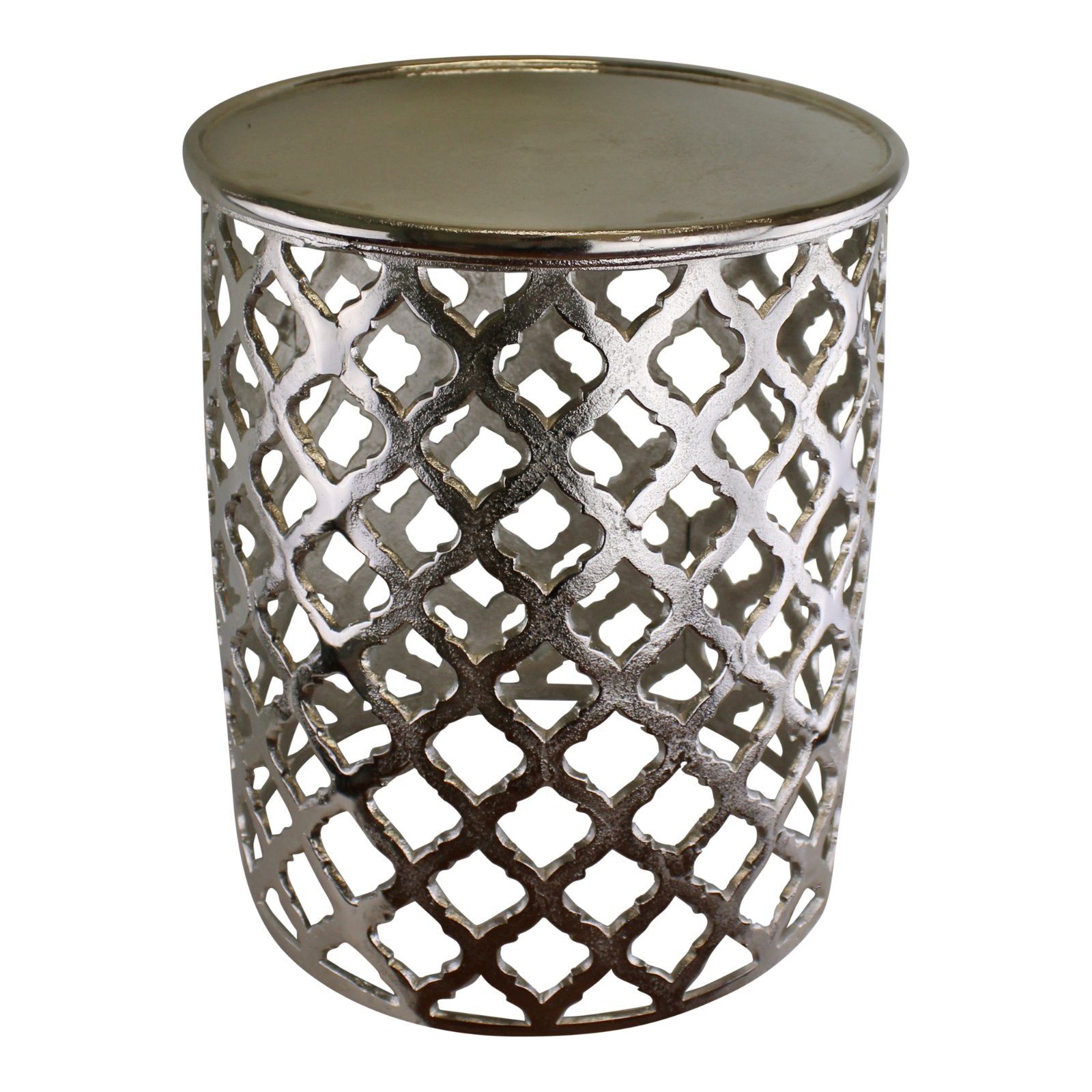 Decorative Silver Metal Side Table, Lattice design
