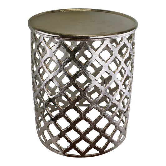 Decorative Silver Metal Side Table, Lattice design