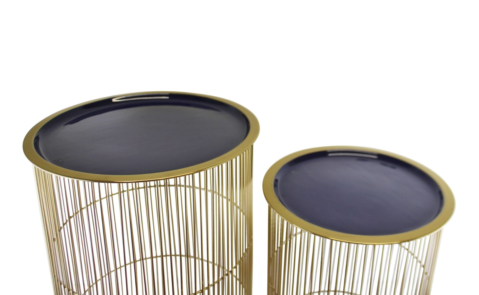 Set of 2 Decorative Side Tables in Gold & Navy Blue