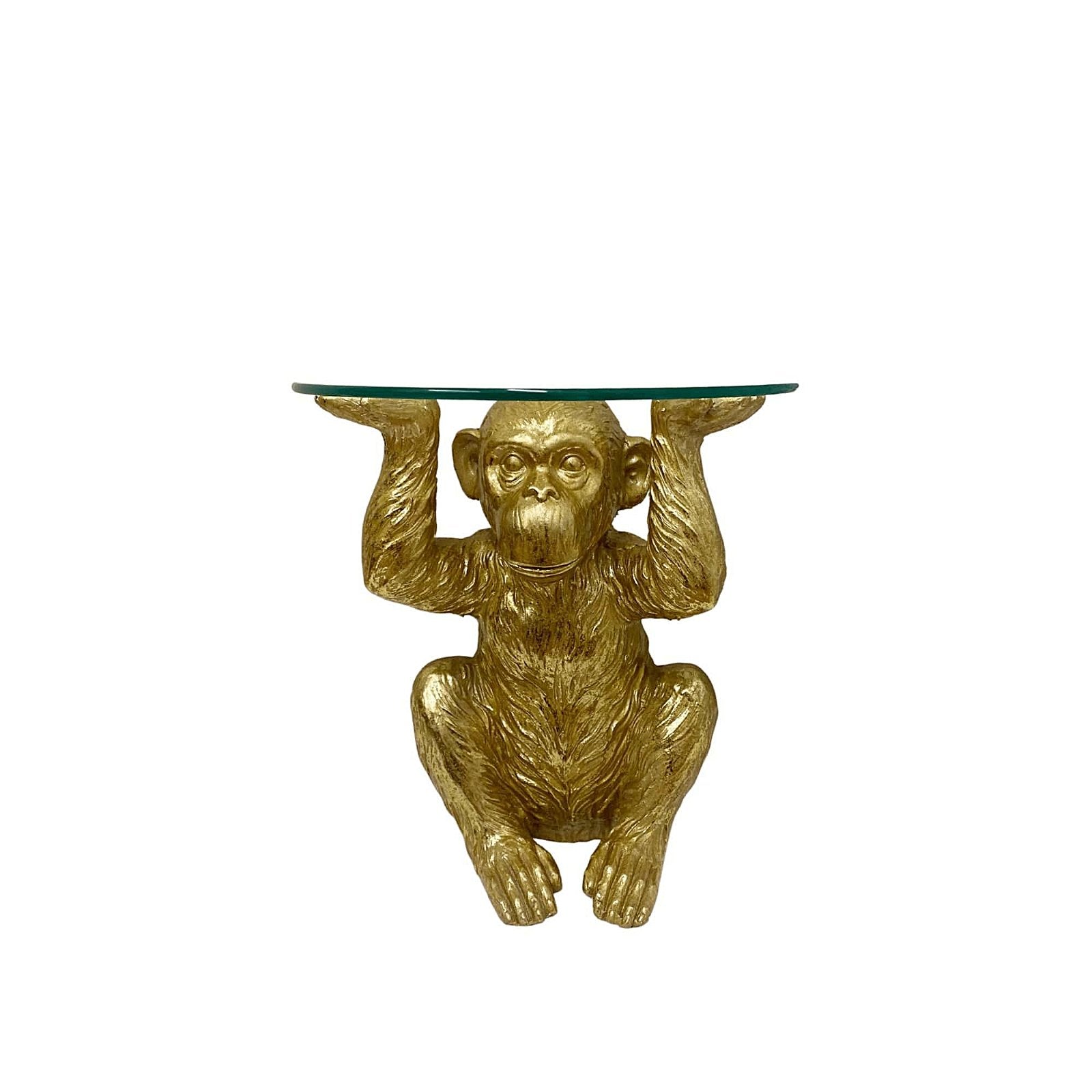 Gold Chimp With Glass Top Side Table